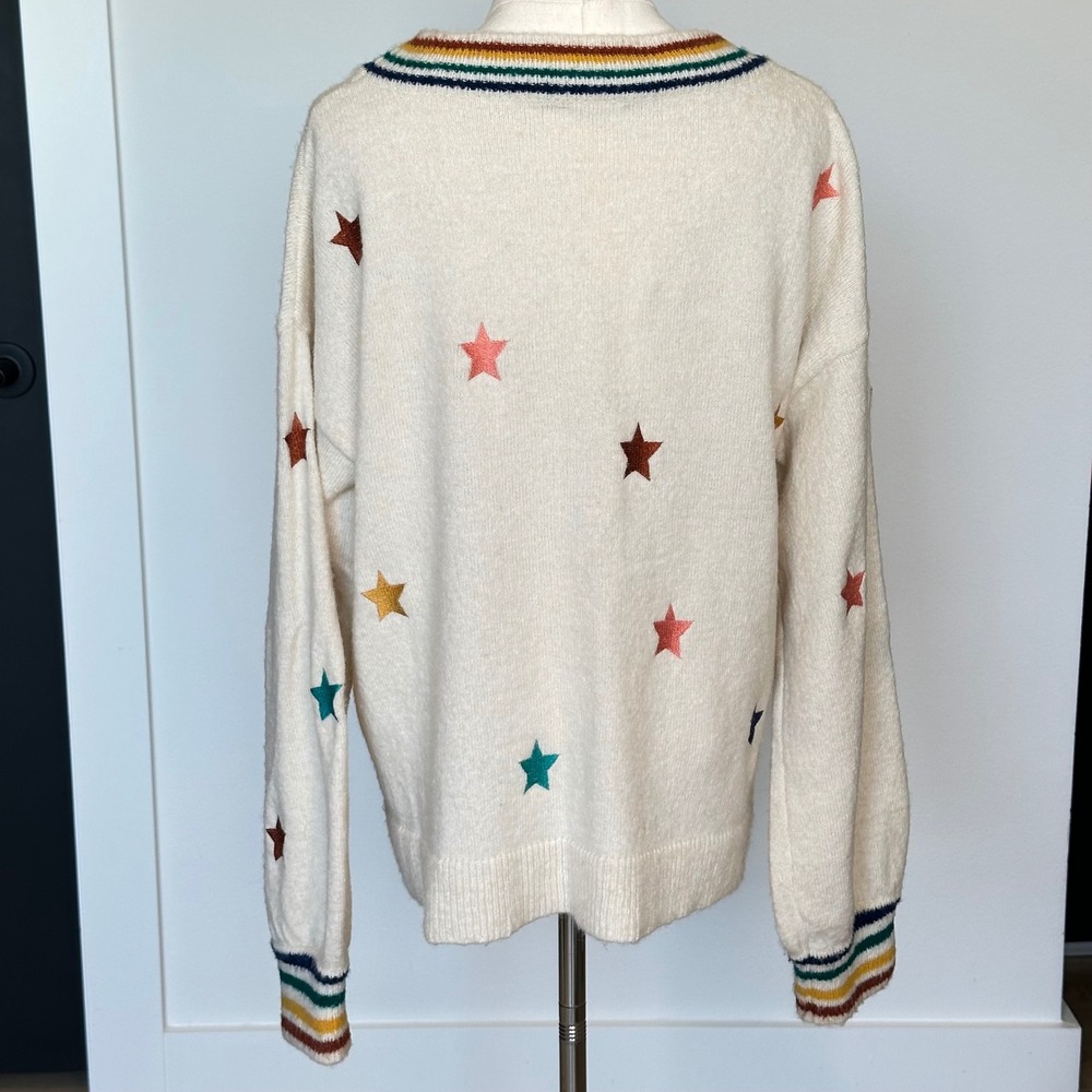 Storia Sweater Oversized Balloon Sleeve Star Embroidered Preppy Americana M - Picture 2 of 7